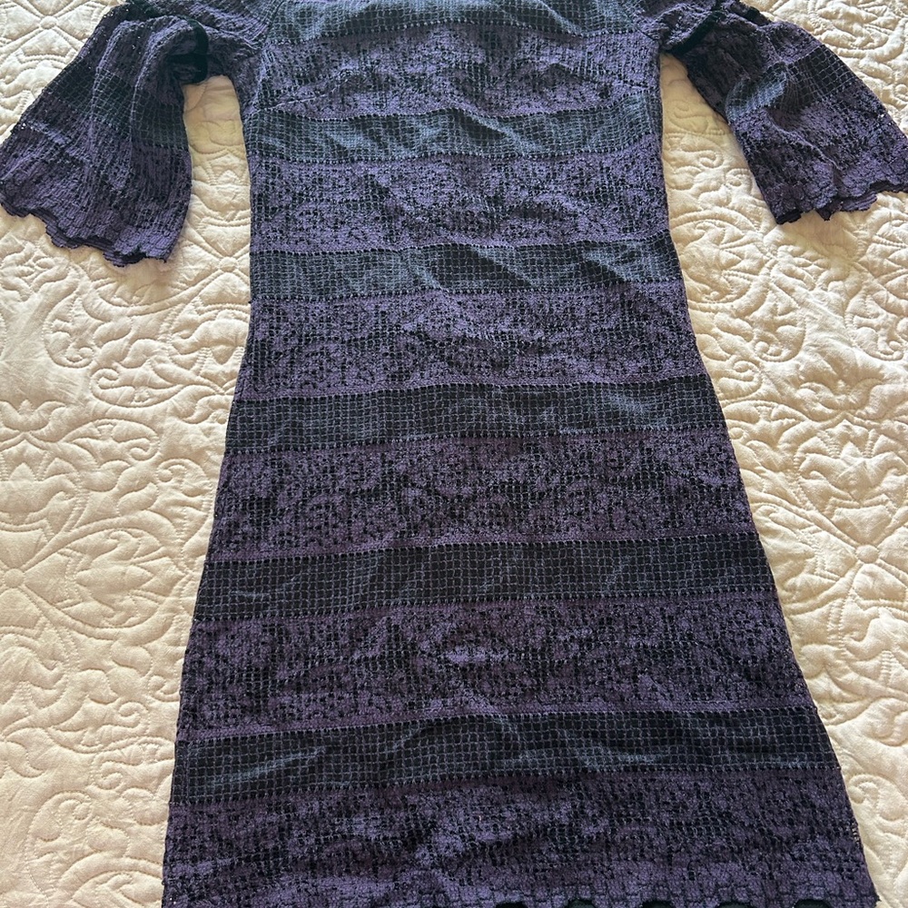 White House Black Market Blue Tiered Bell Sleeve Dress